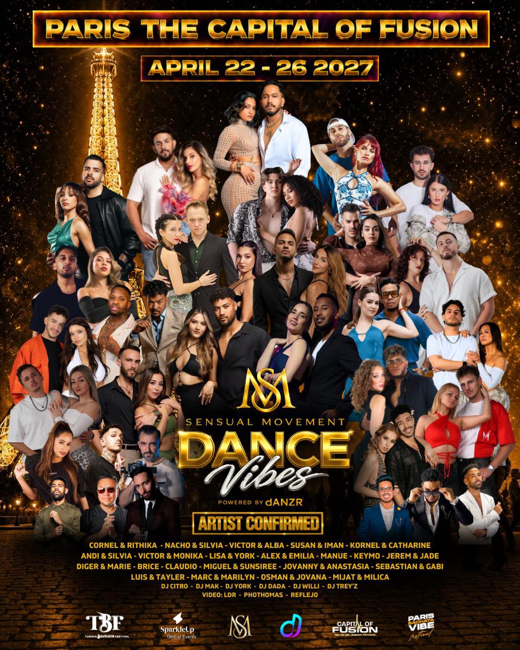 Sensual Movement Dance Vibes Paris 2027 official flyer with the confirmed artist line-up